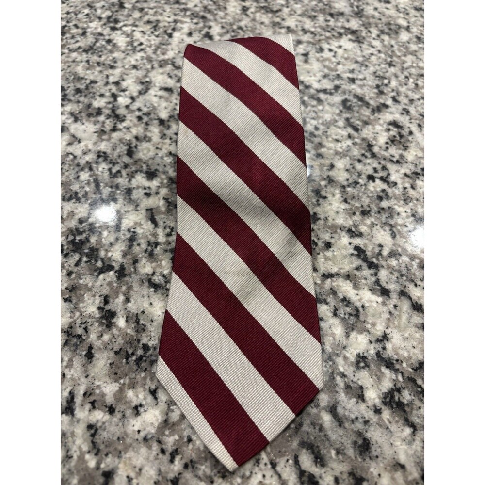 Vintage Brooks Brothers Makers Mens Silk Repp Stripe Tie Silver Burgundy